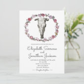 Invitation Crâne Rustique De Vache Et Mariage Floral Rose (Debout devant)