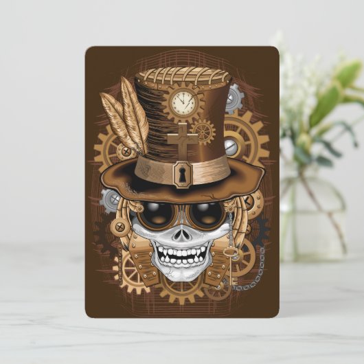 Invitation Crâne Steampunk Voodoo Machine Rétro (Debout devant)