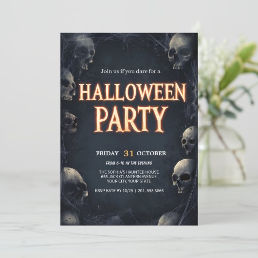 Invitation Crâne & Toile Araignée Halloween épouvantable (Debout devant)