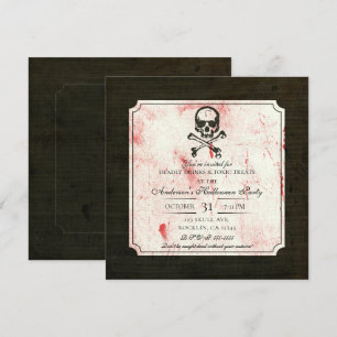 Invitation Crâne Vintage Grunge Os Écru Halloween Sanglant