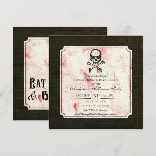 Invitation Crâne Vintage Grunge Osselets Sanglants Halloween