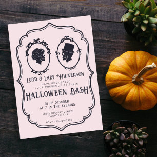 Invitation Crâne vintage victorien à cadre Halloween Bash