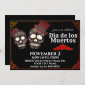 Invitation Crânes à sucre Couple Day of Dead Black (Devant / Derrière)