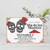 Invitation Crânes à sucre Couple Day of the Dead Party (Debout devant)