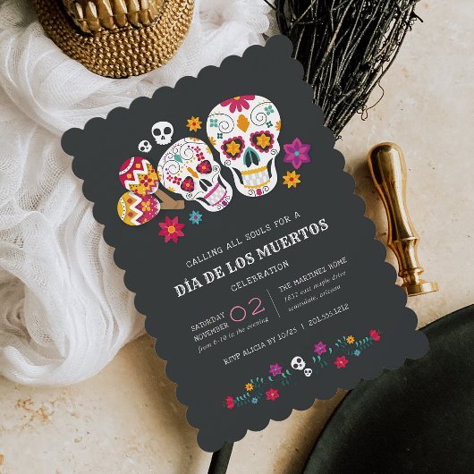 Invitation Crânes à sucre Día de los Muertos Célébration