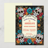 Invitation Crânes à sucre vibreuses Día de Los Muertos Annive (Devant / Derrière)