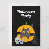 Invitation Crânes Citrouilles Chat Noir Enfants Fête d'Hallow (Devant)