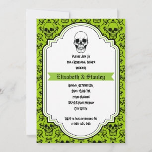 Invitation Crânes damask vert mariage répétition dîner
