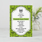 Invitation Crânes damask vert, noir mariage douche nuptiale (Debout devant)