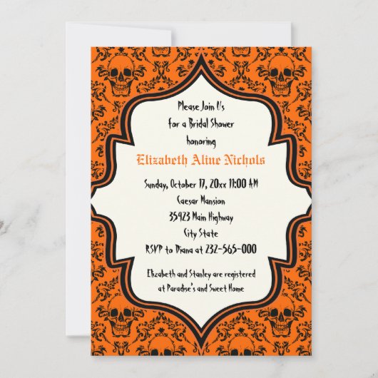 Invitation Crânes damasser Halloween mariage douche nuptiale (Devant)