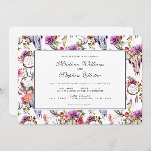 Invitation Crânes de cerfs, fleurs et cliquetis de rêve - Mar (Devant / Derrière)