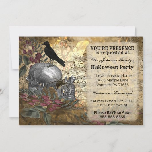 Invitation Crânes de corbeau Halloween (Devant)