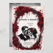 Invitation Crânes de couple Zombie et Mariage de goth Rose (Devant / Derrière)