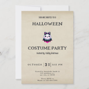 Invitation Crânes de fantôme rose noir et blanc Halloween vin