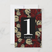 Invitation Crânes de Roses Rouges Fleurs Noires Numéro de Tab (Devant)