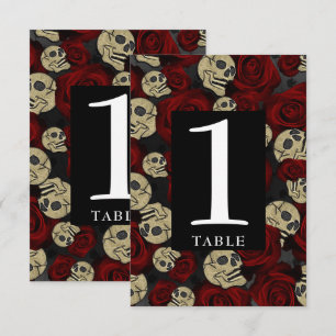 Invitation Crânes de Roses Rouges Fleurs Noires Numéro de Tab
