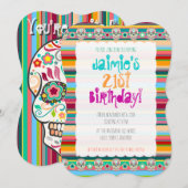 Invitation Crânes de sucre de Feliz Muertos sur les rayures (Devant / Derrière)