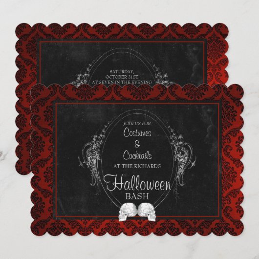 Invitation Crânes d'Halloween gothiques foncés (Devant / Derrière)