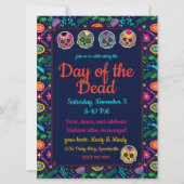Invitation Crânes et fleurs de sucre Dias de los Muertos (Devant)