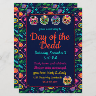 Invitation Crânes et fleurs de sucre Dias de los Muertos