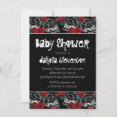 Invitation Crânes et roses rouges | Baby shower gothique mode (Devant)