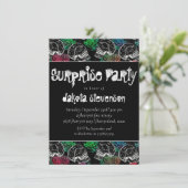 Invitation Crânes et roses rouges | Moderne Goth Surprise Par (Debout devant)