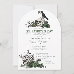 Invitation Crânes et trèfles gothiques Célébration de St Patr