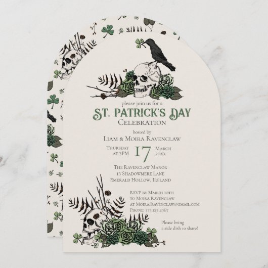 Invitation Crânes et trèfles gothiques Célébration de St Patr (Devant / Derrière)