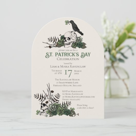Invitation Crânes et trèfles gothiques Célébration de St Patr (Debout devant)