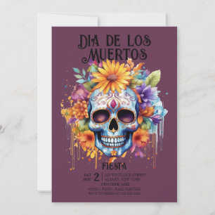 Invitation Crânes Fleurs Indigo Dia de los Muertos