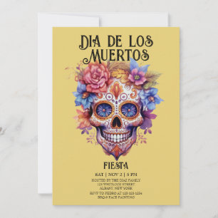 Invitation Crânes Fleurs Jaunes Dia de los Muertos
