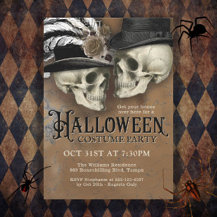 Invitation Crânes gothiques en Casquette Halloween Costume Pa