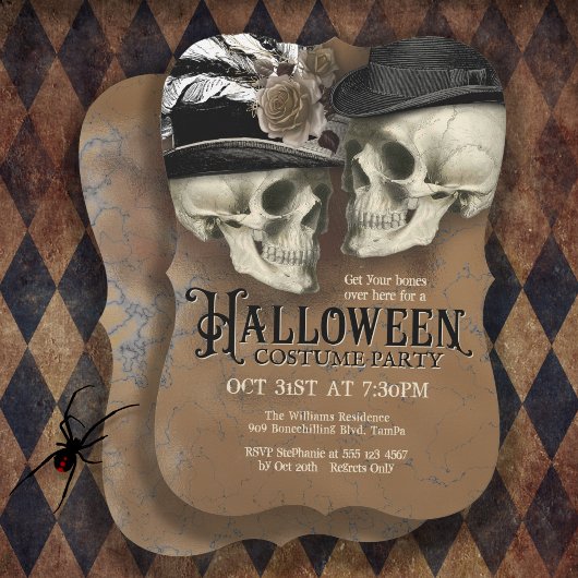 Invitation Crânes gothiques en Casquette Halloween Costume Pa