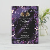 Invitation Crânes gothiques et roses violettes Mariage d'Hall (Debout devant)