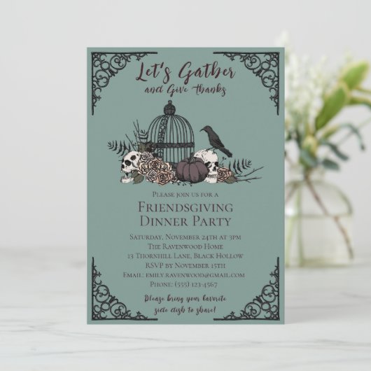 Invitation Crânes gothiques & Roses Remercient Amical (Debout devant)