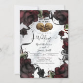 Invitation Crânes gothiques Roses rouges blanches Mariage d'H (Devant)