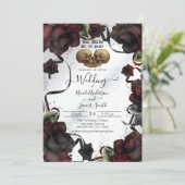 Invitation Crânes gothiques Roses rouges blanches Mariage d'H (Debout devant)