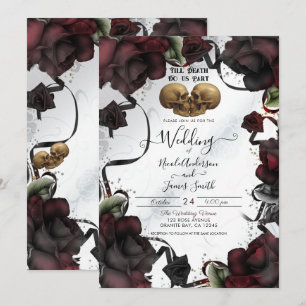 Invitation Crânes gothiques Roses rouges blanches Mariage d'H