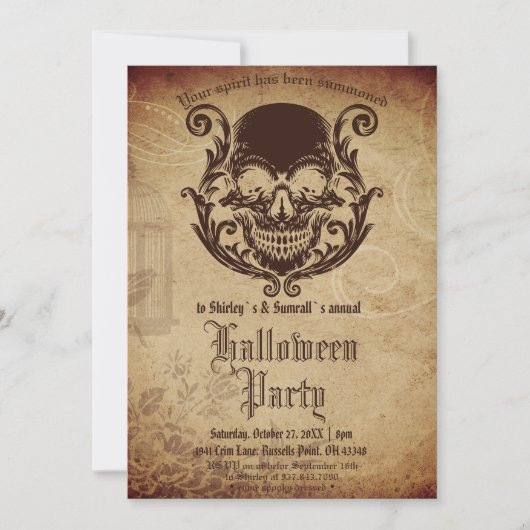 Invitation Crânes gothiques victoriens vintages Halloween Par (Devant)