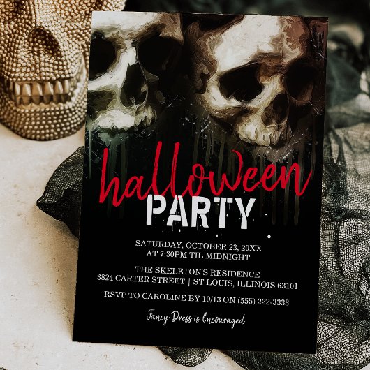 Invitation Crânes hantants pour la fête d'Halloween