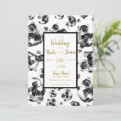 Invitation Crânes Noir & Blanc Squelette Crâne Mariage (Debout devant)