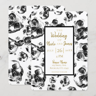 Invitation Crânes Noir & Blanc Squelette Crâne Mariage