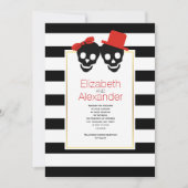 Invitation Crânes noir, rayures blanches Halloween mariage ro (Devant)