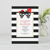 Invitation Crânes noir, rayures blanches Halloween mariage ro (Debout devant)