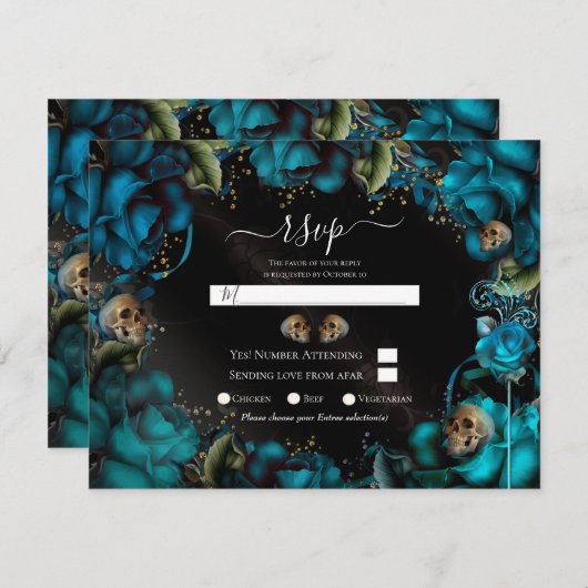 Invitation Crânes Rose Turquoise turquoise Mariage gothique R (Devant / Derrière)