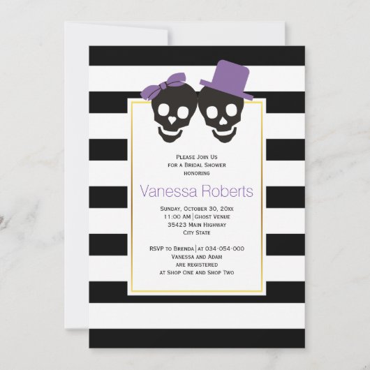Invitation Crânes violets et rayures douche mariage nuptiale (Devant)
