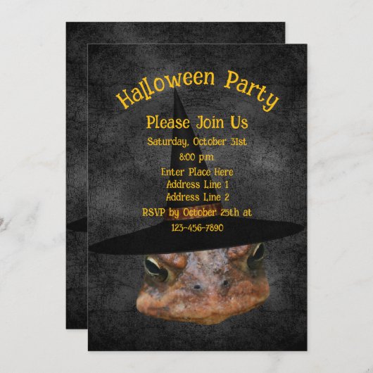 Invitation Crapaud Effrayant Visage En Sorcière Casquette Hal (Devant / Derrière)