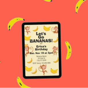 Invitation Craquez pour les Bananes, Anniversaire du Singe Ja