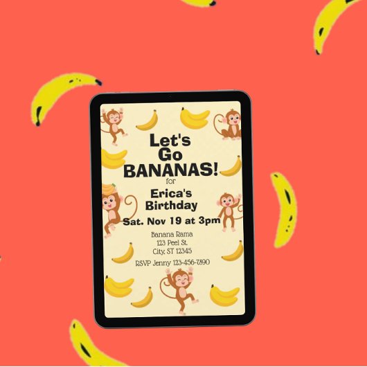 Invitation Craquez pour les Bananes, Anniversaire du Singe Ja