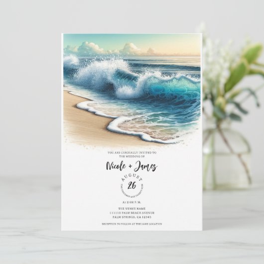 Invitation Crashing Ocean Waves Rustic Coastal Beach Wedding (Debout devant)